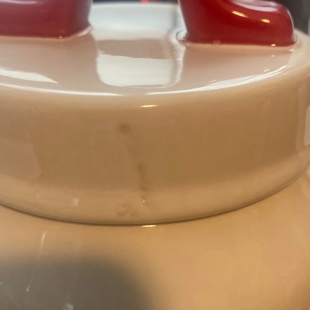 Rae Dunn Small Ceramic Jar with Red Handle